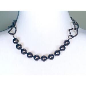 Vintage Silver Tone Faux Tahitian Pearl Statement Necklace EUC